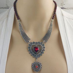Ruby Rhinestone and Quartzite Necklace Set